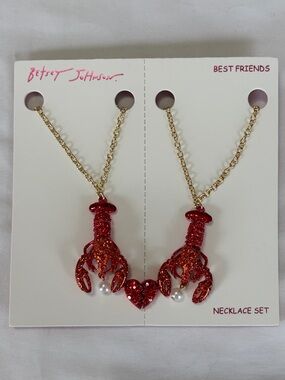 Betsey Johnson Best Friends Red Lobster Necklace Set of 2 NWT
